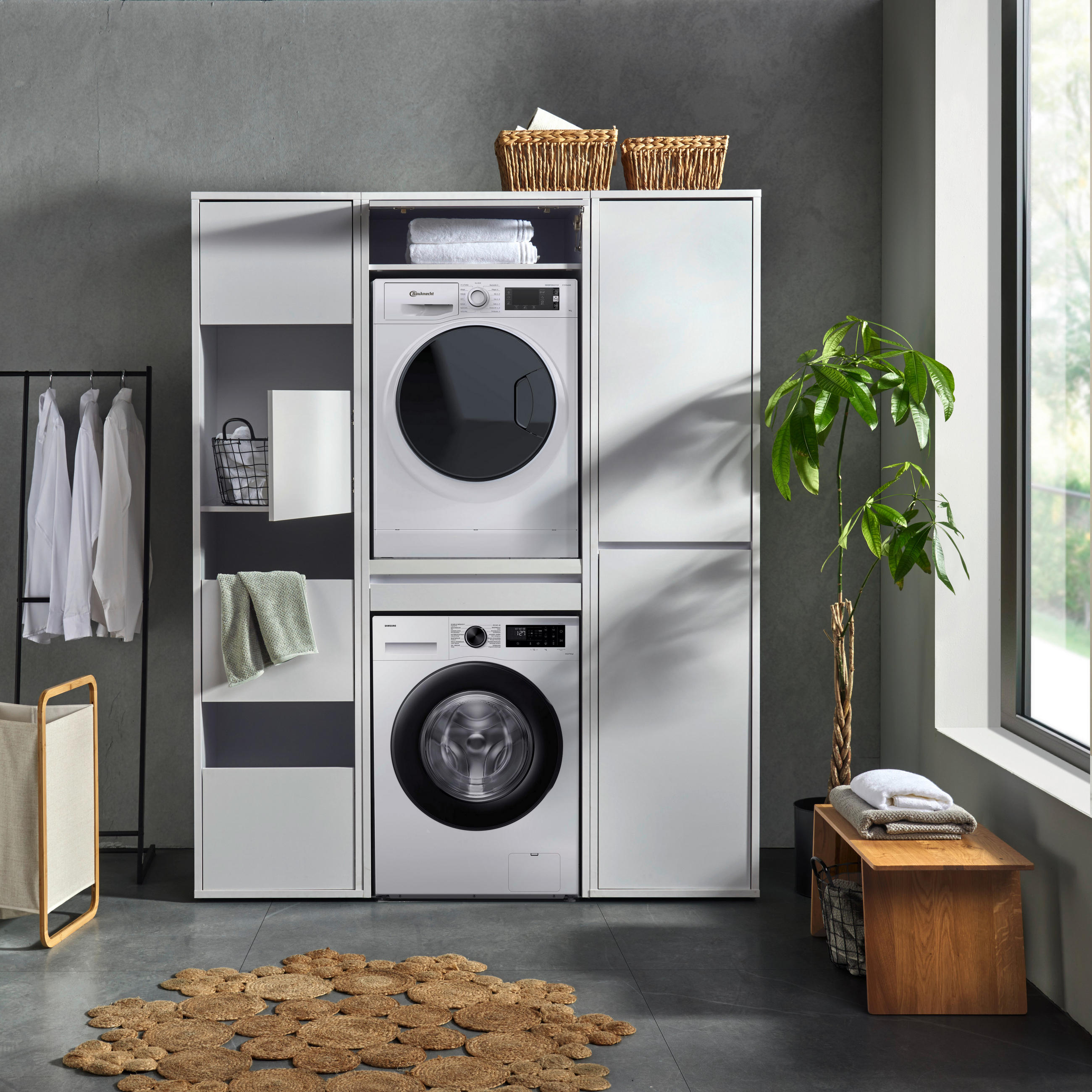 WASCHMASCHINENSCHRANK 67,5/210/67,5 cm  in Weiß  - Weiß, Basics, Holzwerkstoff (67,5/210/67,5cm) - Xora
