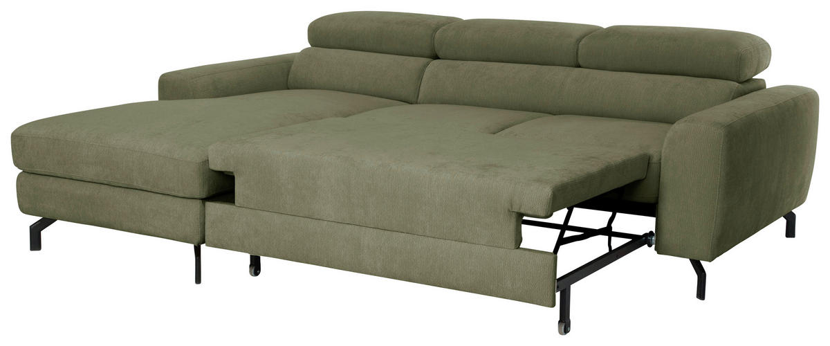 ECKSOFA LARGO in Chenille Grün  177/226 cm  - Schwarz/Grün, Design, Textil/Metall (177/226cm) - Livetastic