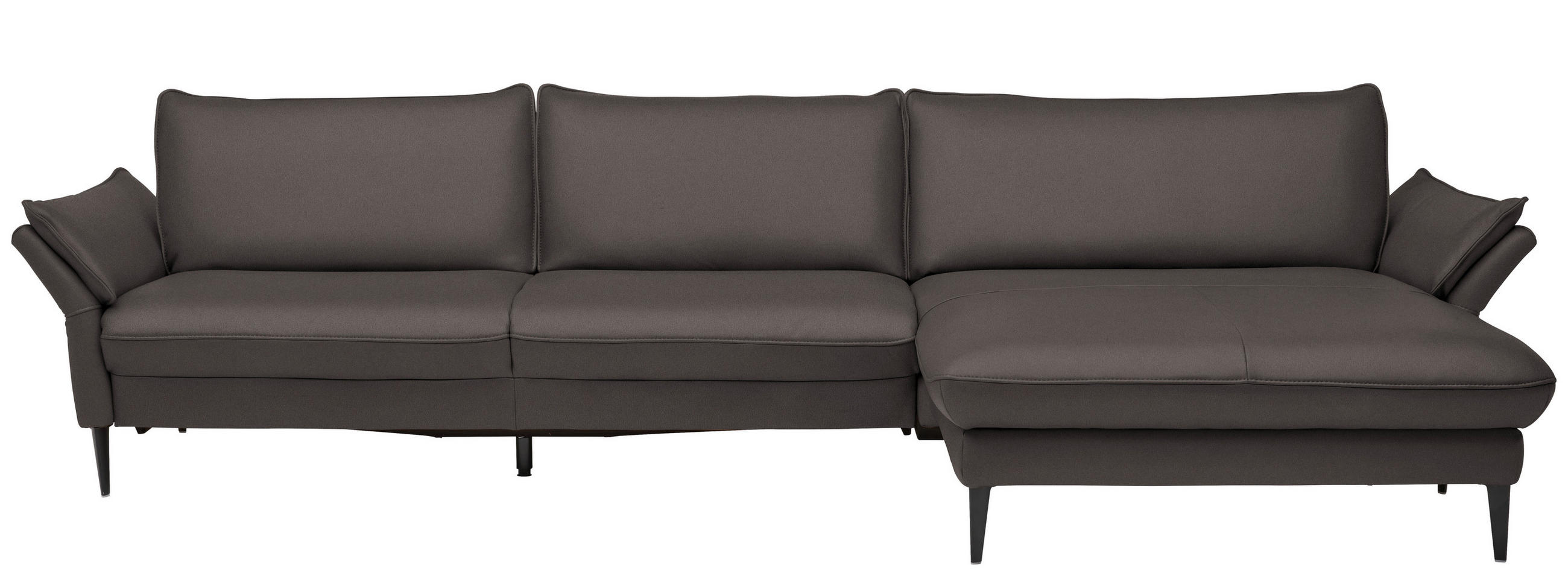 ECKSOFA in Echtleder Dunkelgrau  - Dunkelgrau/Schwarz, Design, Leder/Metall (334/172cm) - Valdera