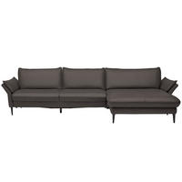 ECKSOFA in Echtleder Dunkelgrau  - Dunkelgrau/Schwarz, Design, Leder/Metall (334/172cm) - Valdera