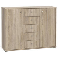 KOMMODE , 108,8/85,5/34,8 cm, 5 Schublade(n)  - Alufarben/Sonoma Eiche, Design, Holzwerkstoff/Kunststoff (108,8/85,5/34,8cm)