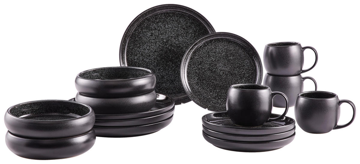 KOMBISERVICE Faro Black 16-teilig  - Schwarz, Design, Keramik - Novel