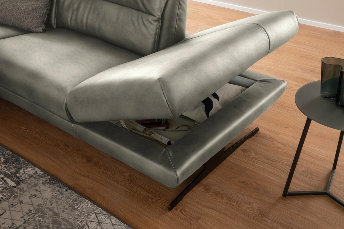 ECKSOFA Hellgrau Echtleder  - Hellgrau/Schwarz, Design, Leder/Metall (286/258cm) - Schöner Wohnen