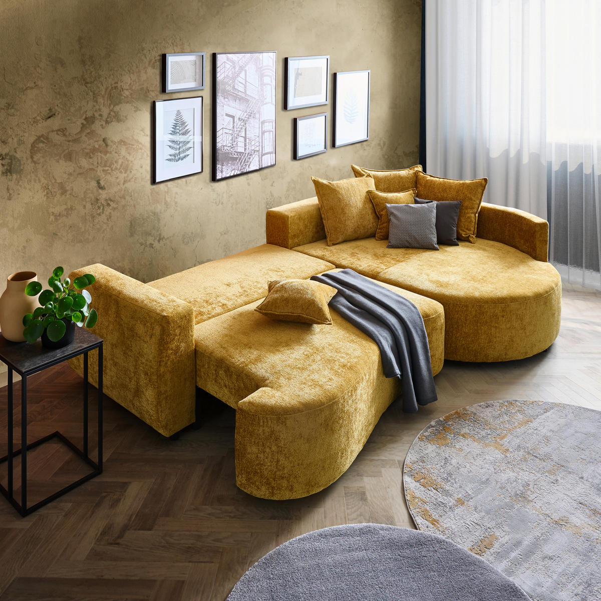 ECKSOFA Goldfarben Chenille  - Goldfarben/Schwarz, Design, Kunststoff/Textil (307/194cm) - Carryhome