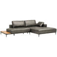 ECKSOFA  in Echtleder Grau  304/201 cm  - Schwarz/Grau, Design, Leder/Metall (304/201cm) - Belluti