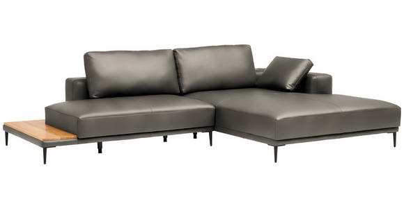 ECKSOFA  in Echtleder Grau  304/201 cm  - Schwarz/Grau, Design, Leder/Metall (304/201cm) - Belluti