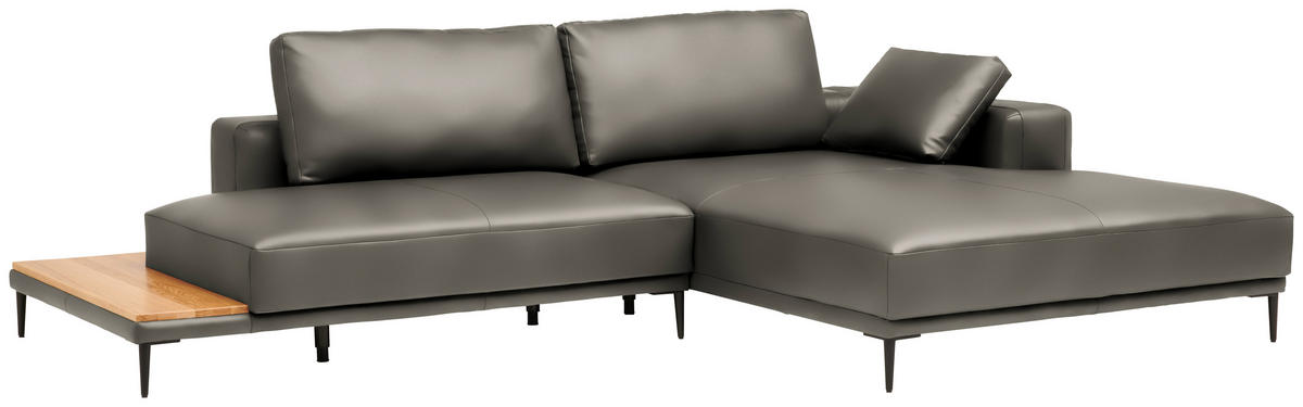 ECKSOFA  in Echtleder Grau  304/201 cm  - Schwarz/Grau, Design, Leder/Metall (304/201cm) - Belluti