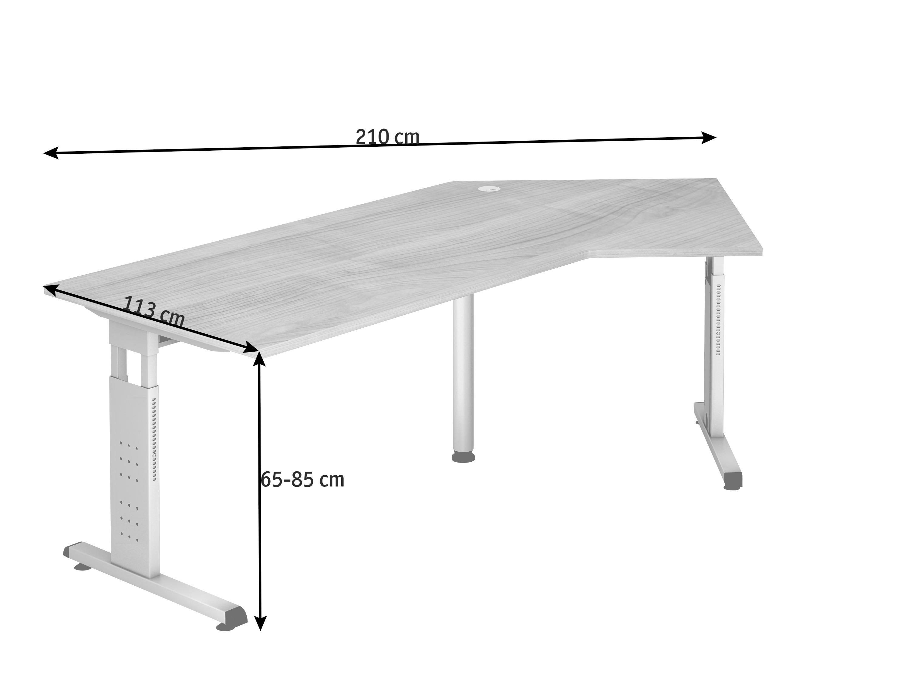 SCHREIBTISCH höhenverstellbar  - Silberfarben/Nussbaumfarben, KONVENTIONELL, Holzwerkstoff/Metall (210/113/65-85cm) - Venda