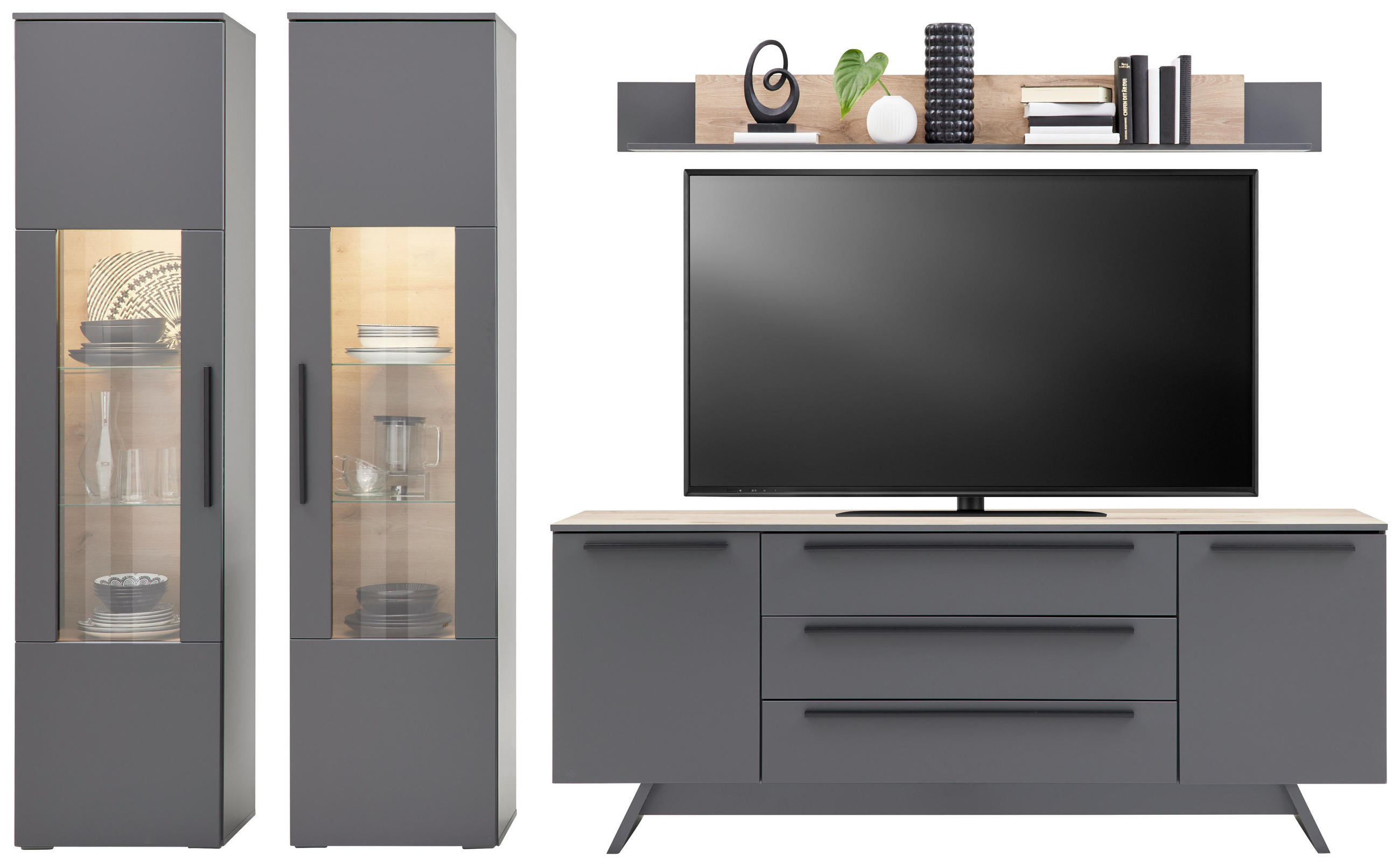 Wohnkombination 4-Tlg. Atlanta Grau/Eiche Dekor