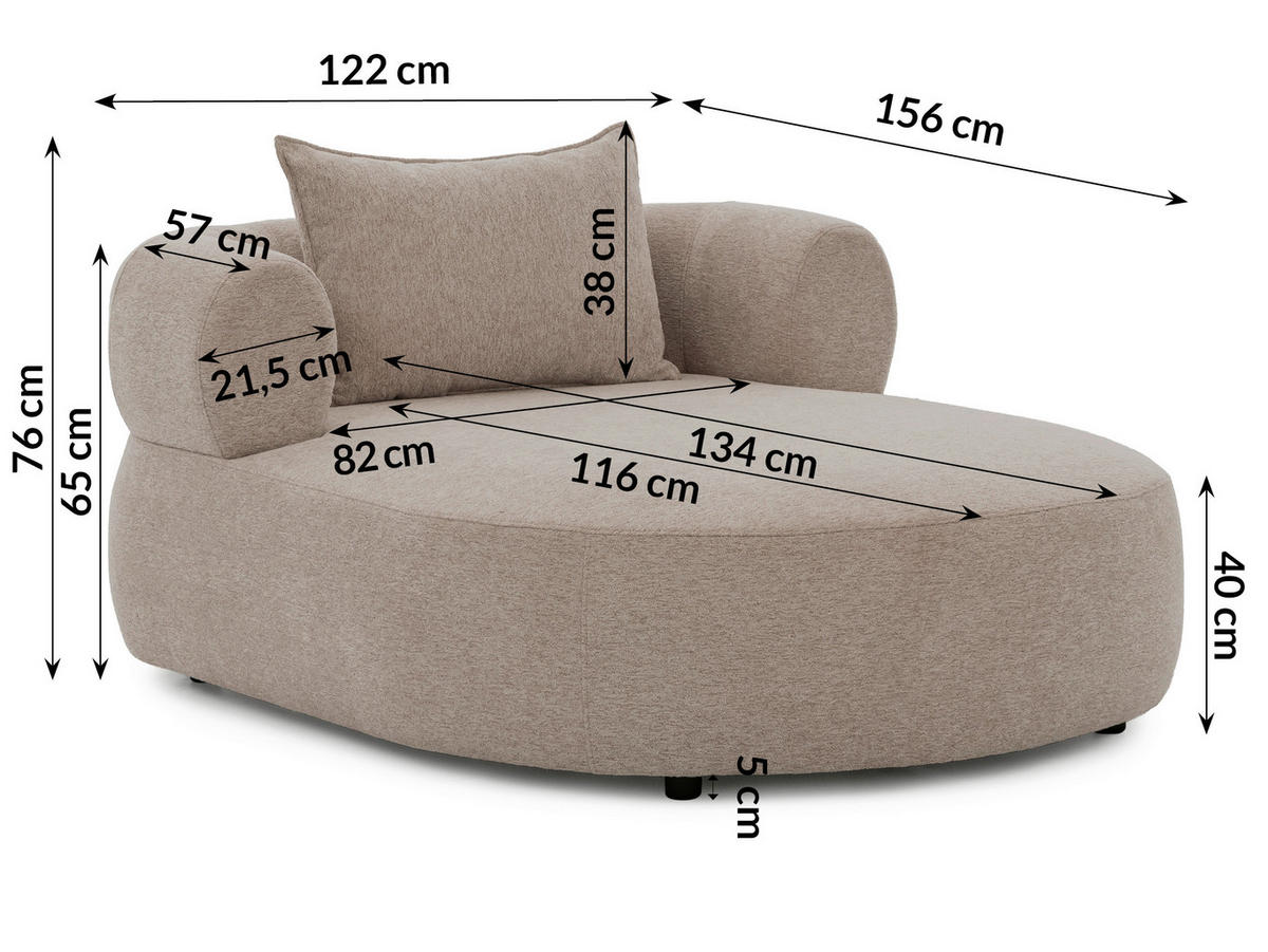 XXL-SESSEL Chenille Hellbraun    - Hellbraun/Schwarz, Design, Kunststoff/Textil (122/76/156cm) - Livetastic