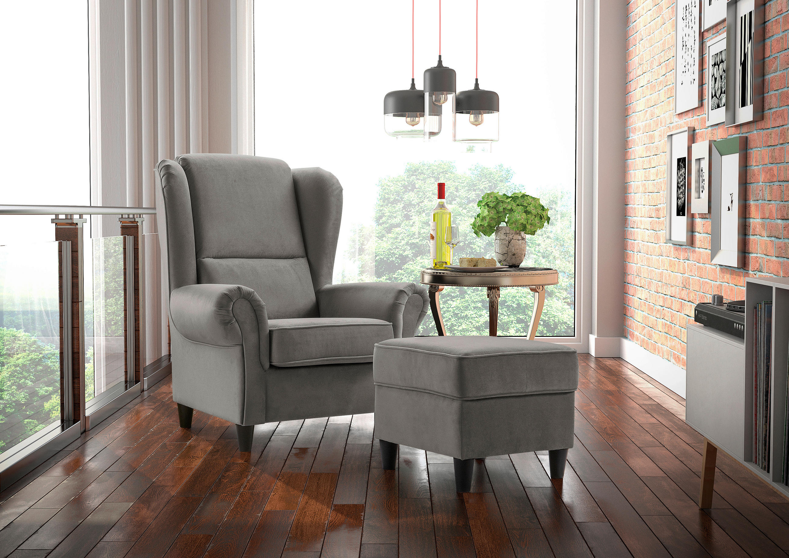 HOCKER in Textil Grau  - Schwarz/Grau, Design, Holz/Textil (52/45/52cm) - MID.YOU