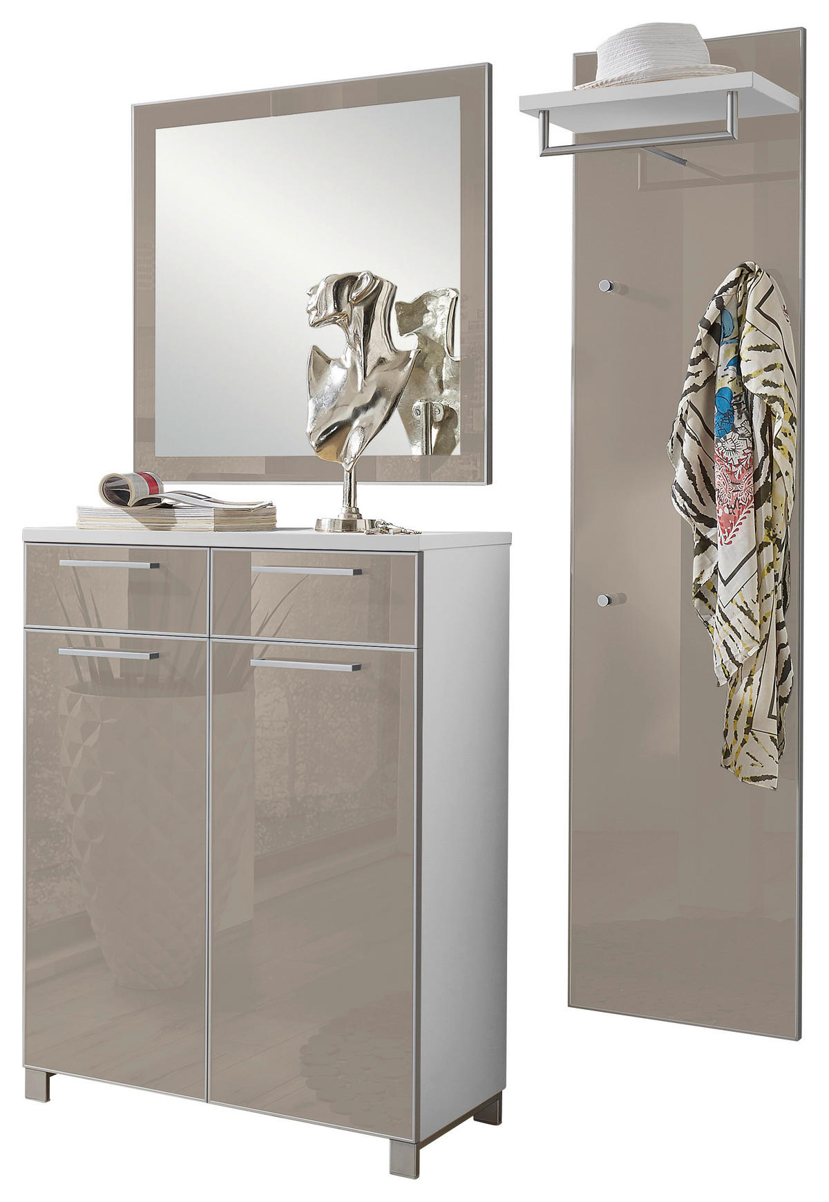 GARDEROBE 3-teilig  in 135/195/37 cm  - Taupe/Weiss, Design, Glas/Holzwerkstoff (135/195/37cm)