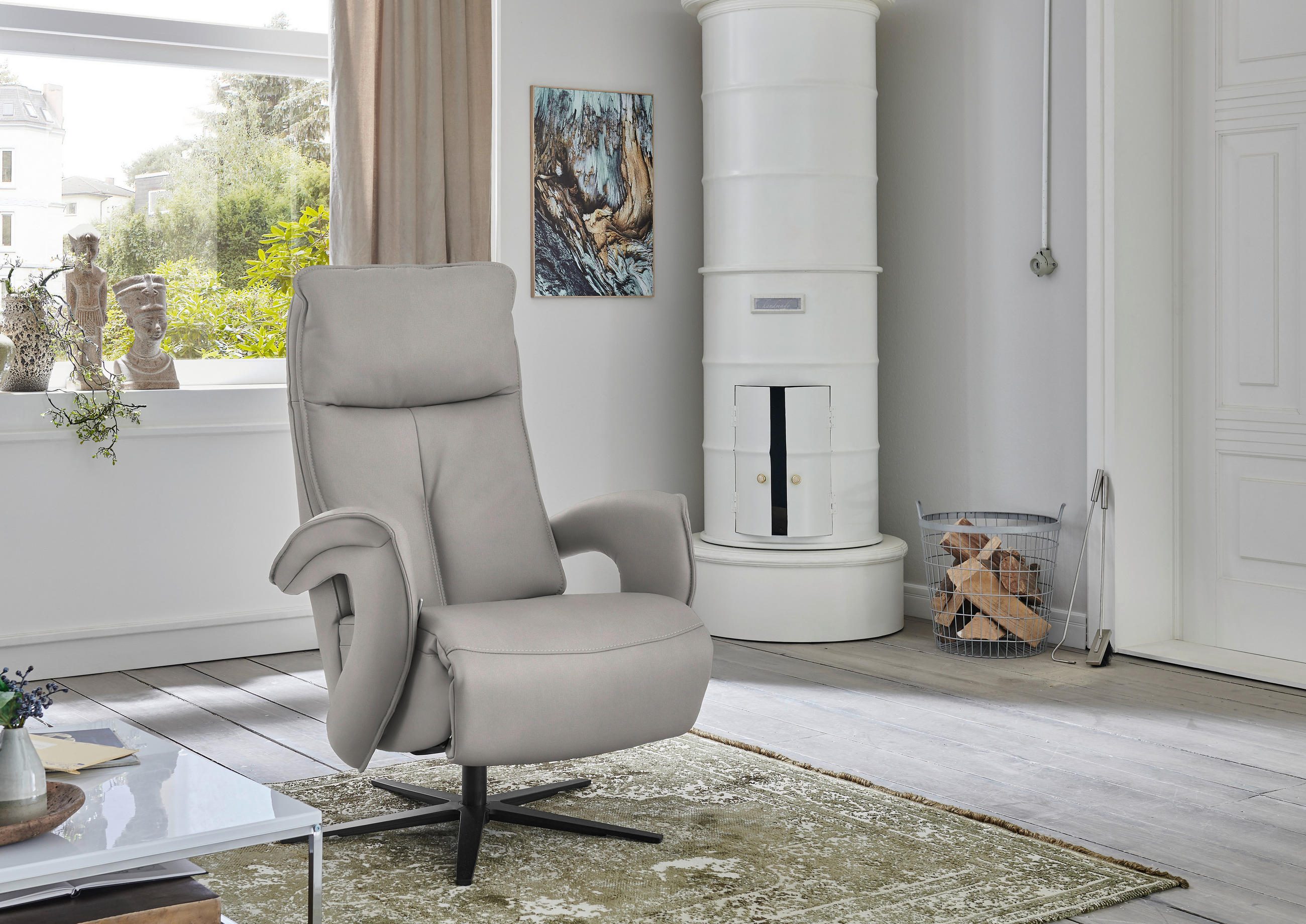 RELAXSESSEL in Leder Hellgrau  - Hellgrau/Schwarz, Design, Leder/Metall (77/110/87cm) - Valdera
