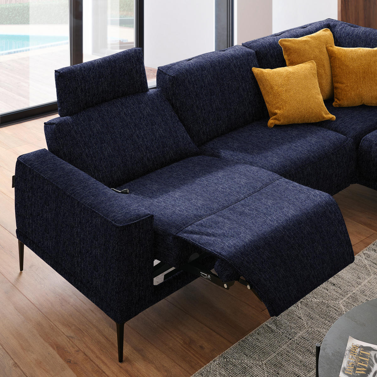 ECKSOFA in Flachgewebe Dunkelblau  - Schwarz/Dunkelblau, Design, Textil/Metall (260/210cm) - Johann Jakob