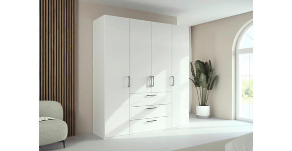 DREHTÜRENSCHRANK 201/223/61 cm,  in Weiß, 4-türig  - Edelstahlfarben/Weiß, Basics, Holzwerkstoff/Metall (201/223/61cm) - Novel