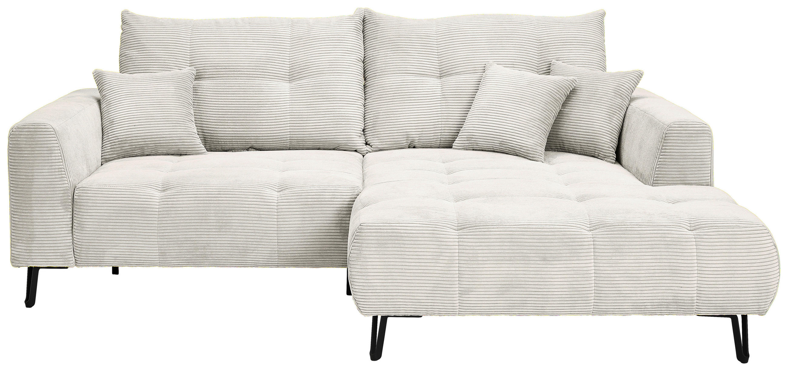 ECKSOFA Naturfarben Cord Zierkissen, Rückenkissen, Rücken echt, Sitztiefenverstellung  - Schwarz/Naturfarben, KONVENTIONELL, Textil/Metall (250/185cm) - Carryhome
