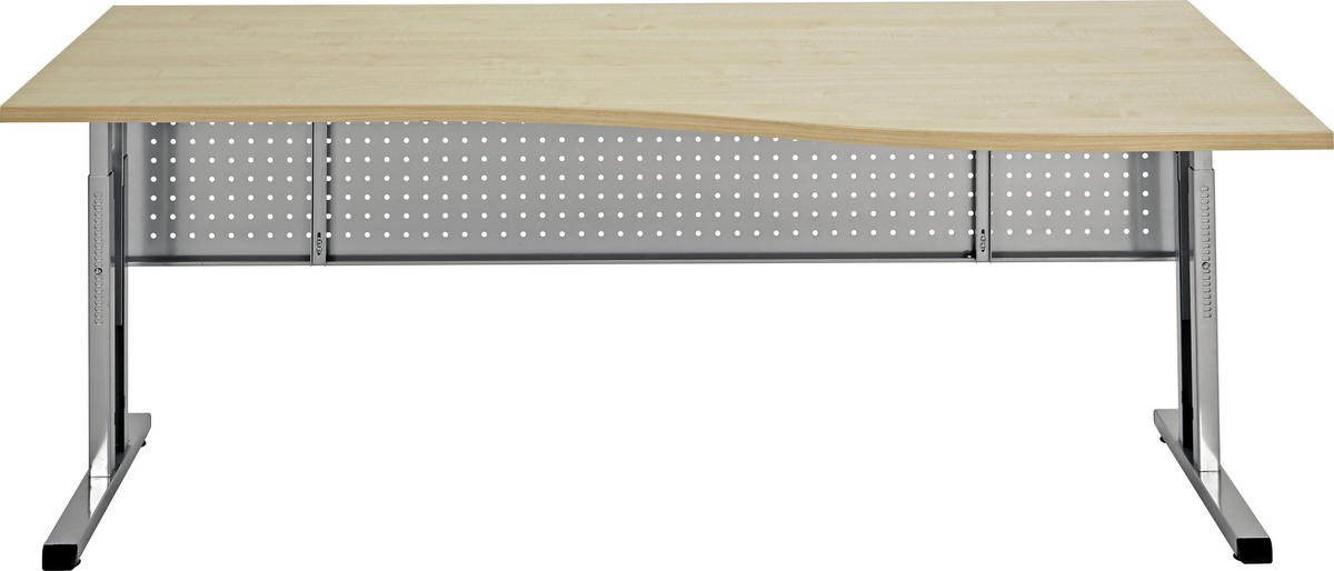 SCHREIBTISCH höhenverstellbar  - Silberfarben/Ahornfarben, KONVENTIONELL, Holzwerkstoff/Metall (180/100/65-85cm) - Venda