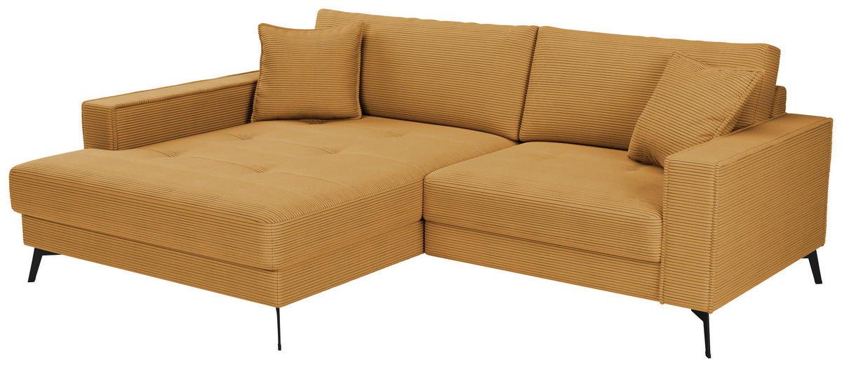 ECKSOFA TED Senfgelb Cord Zierkissen  - Senfgelb/Schwarz, Trend, Textil/Metall (174/228cm) - P & B