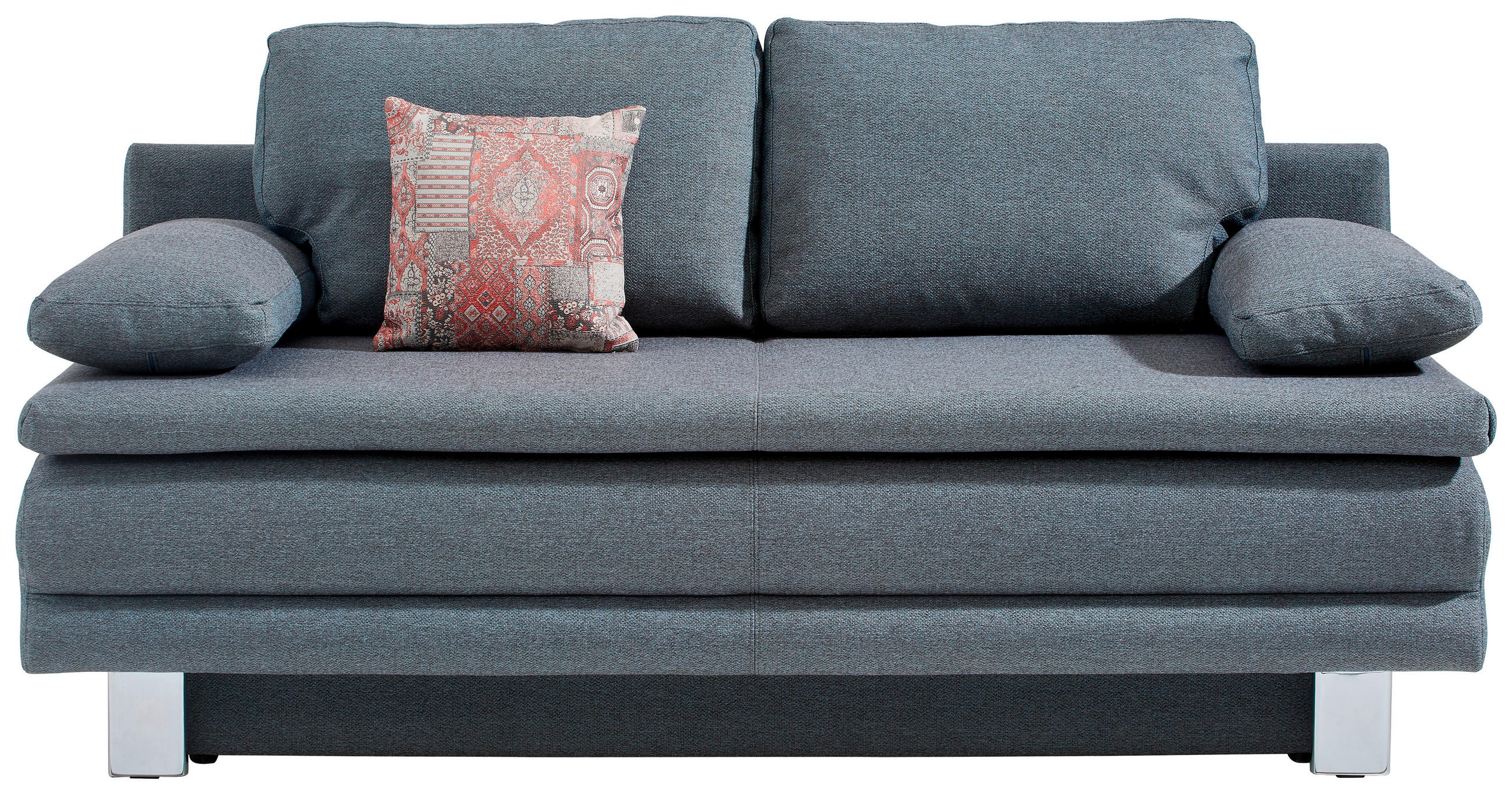 SCHLAFSOFA  mit Fußauswahl, Stoffauswahl, Rücken echt Webstoff Grau, Türkis  - Türkis/Chromfarben, Design, Textil/Metall (194/96/86cm) - Novel