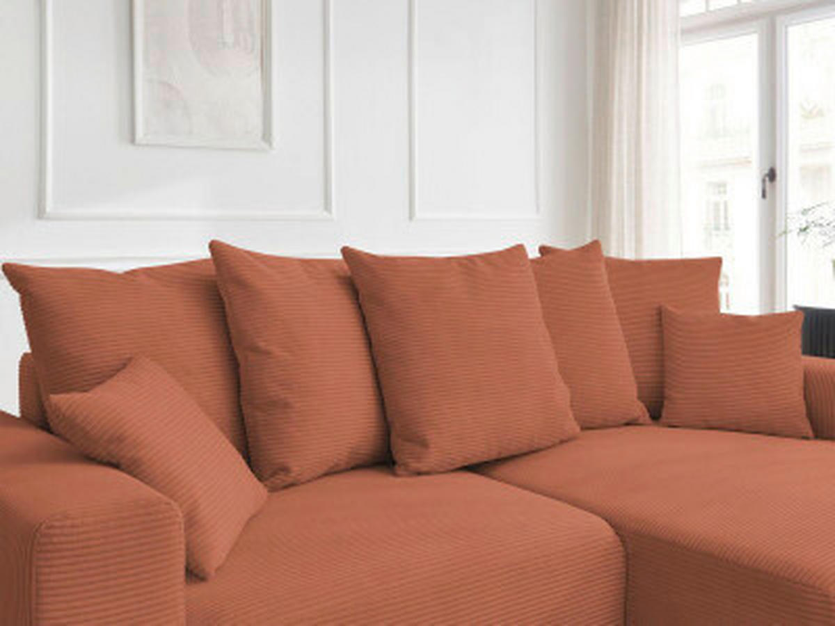 ECKSOFA Ottomane rechts  ATILLA Orange Cord  - Schwarz/Orange, MODERN, Kunststoff/Textil (244/149cm)