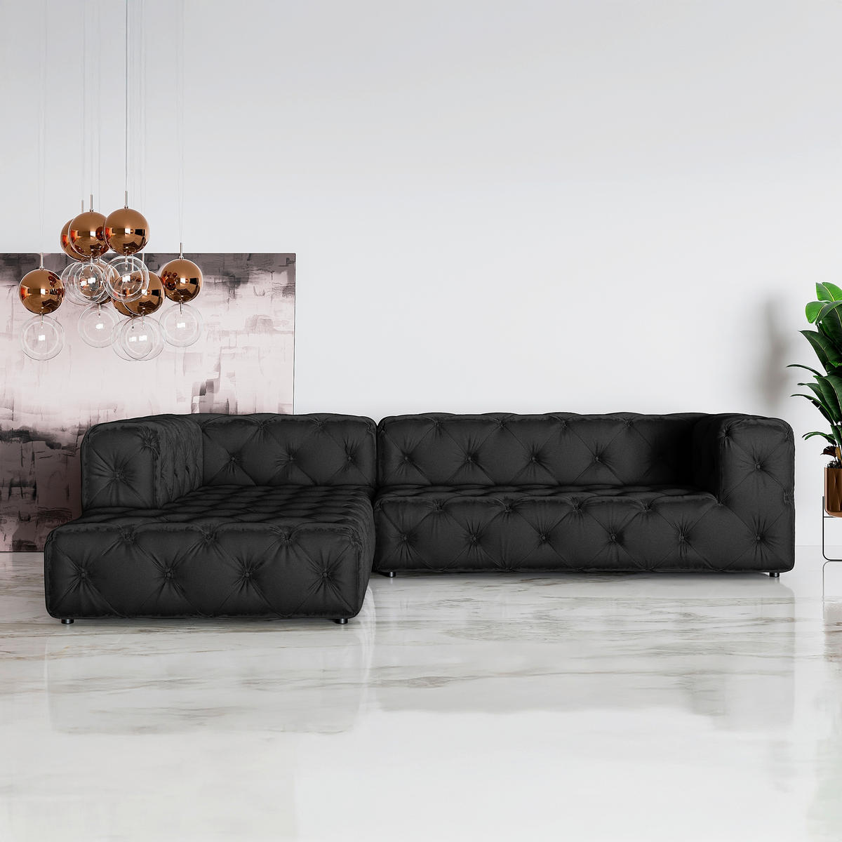 ECKSOFA Fresco in Samt Schwarz  228/325 cm  - Schwarz, Design, Kunststoff/Textil (228/325cm) - P & B