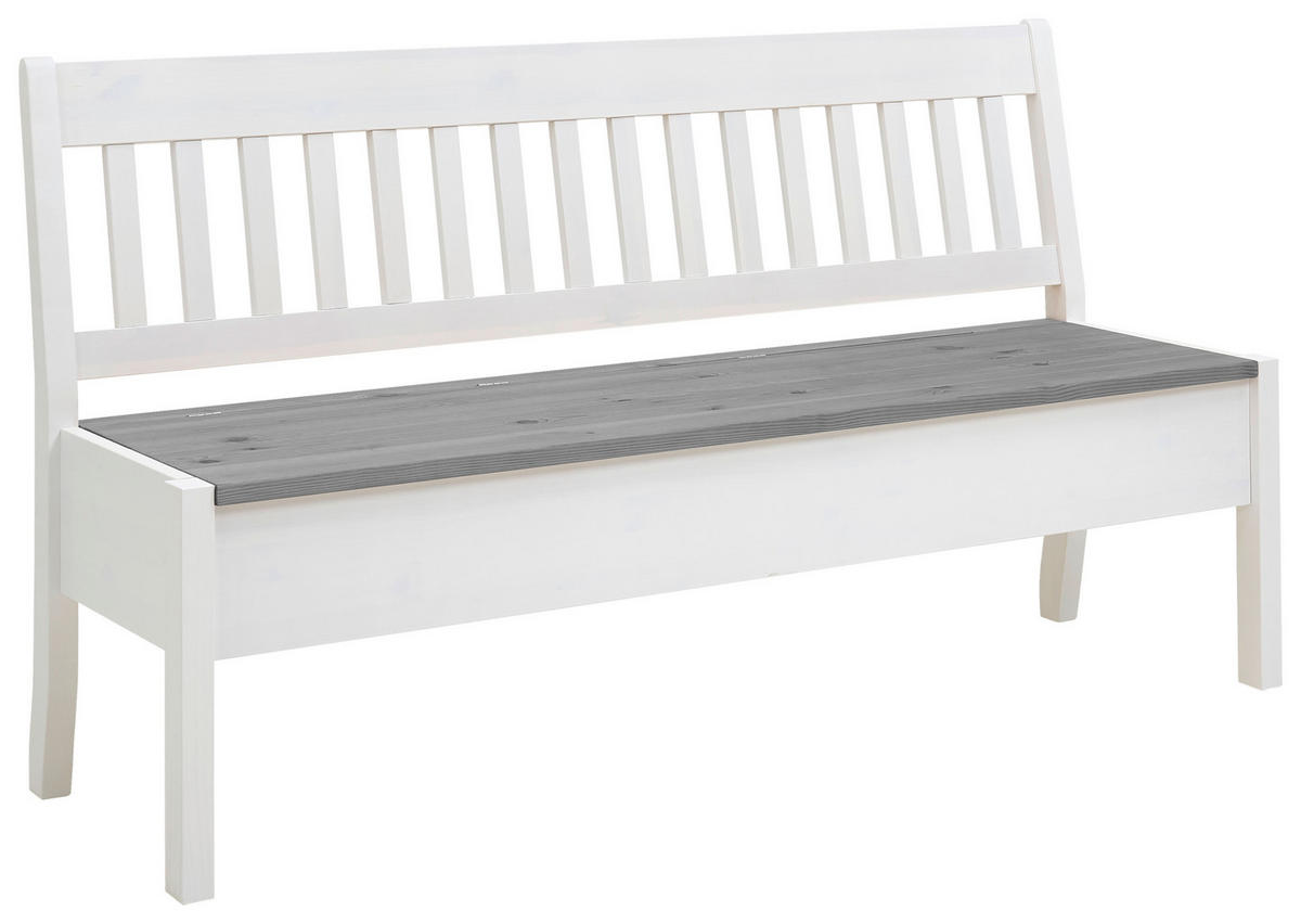 SITZBANK 169/93/58 cm Grau, Weiß Kiefer massiv  - Weiß/Grau, ROMANTIK / LANDHAUS, Holz (169/93/58cm) - Boxxx