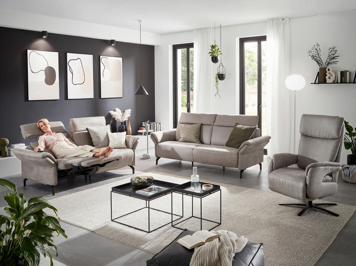 2-SITZER-SOFA Lederlook Hellgrau  - Hellgrau/Schwarz, KONVENTIONELL, Textil/Metall (194/103/92cm) - Dieter Knoll