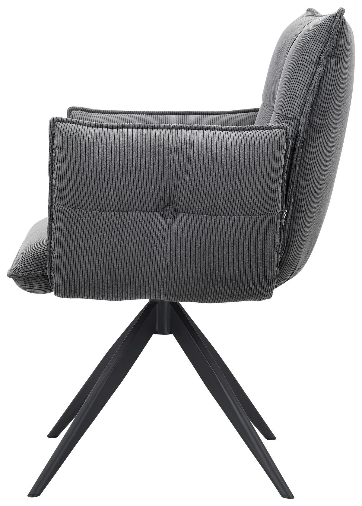 ARMLEHNSTUHL  in Eisen Cord  - Anthrazit/Schwarz, Design, Textil/Metall (63,5/85/63,5cm) - Novel
