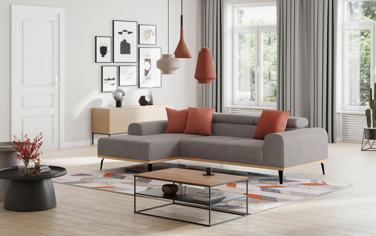 ECKSOFA Mikrofaser Grau  - Schwarz/Grau, Konventionell, Textil/Metall (157/244cm) - Cotta