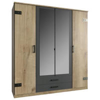 KLEIDERSCHRANK 4-türig Graphitfarben, Plankeneiche  - Plankeneiche/Eichefarben, Trend, Glas/Holzwerkstoff (180/199cm) - Carryhome