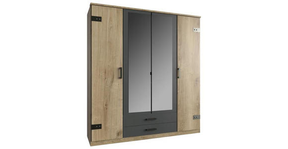 KLEIDERSCHRANK in Graphitfarben, Plankeneiche - Plankeneiche/Eichefarben, Trend, Glas/Holzwerkstoff (180/199cm) - Carryhome