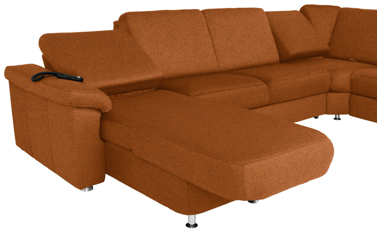 WOHNLANDSCHAFT in Flachgewebe Cognac  - Chromfarben/Cognac, KONVENTIONELL, Textil/Metall (163/336/240cm) - Beldomo System