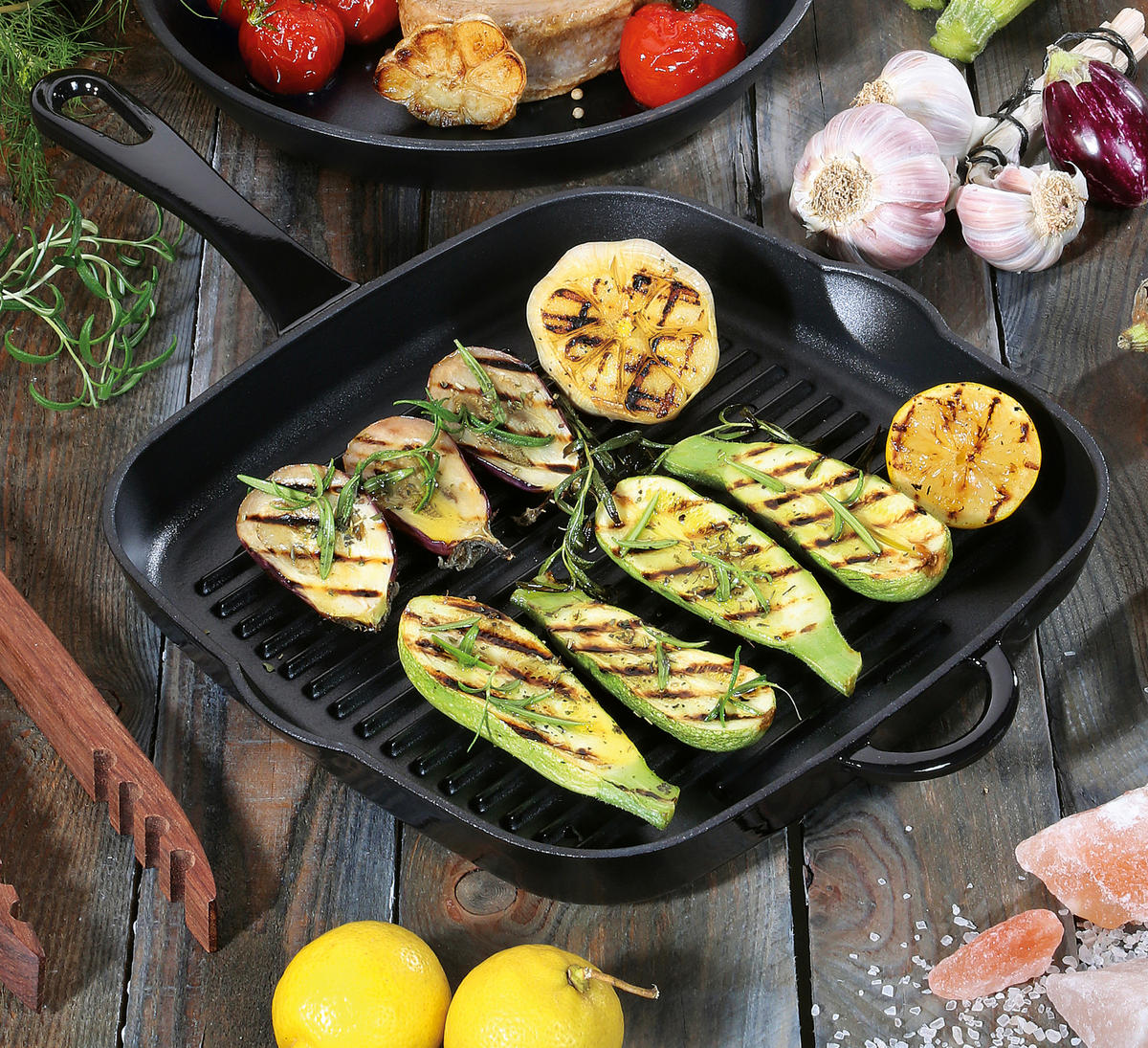 GRILLPFANNE PROVENCE Emaille  - Schwarz, Basics, Metall (43/27,5cm) - KÜCHENPROFI