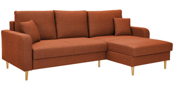 ECKSOFA in Flachgewebe Rostfarben - Rostfarben/Eiche Wotan, KONVENTIONELL, Holz/Textil (255/157cm) - Carryhome