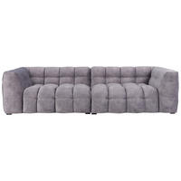 VIERSITZER-SOFA Samt Hellgrau  - Hellgrau/Schwarz, Design, Holz/Textil (282/68/105cm)