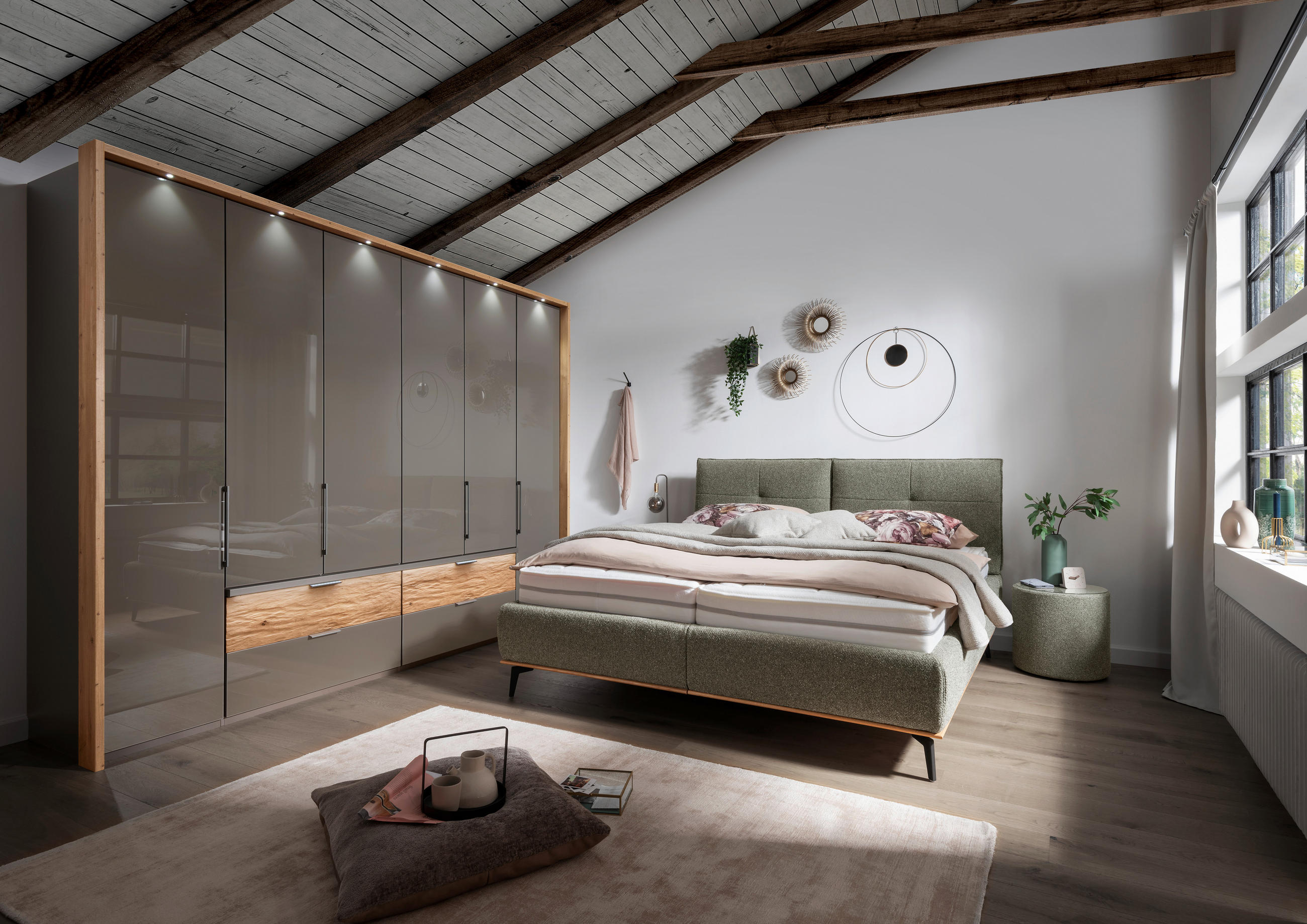 POLSTERBETT gepolstertes Kopfteil, Bettkasten, Lattenroste, Matratzen Olivgrün 180/200 cm  - Creme/Schwarz, Design, Holz/Holzwerkstoff (180/200cm) - Beldomo - Sleep