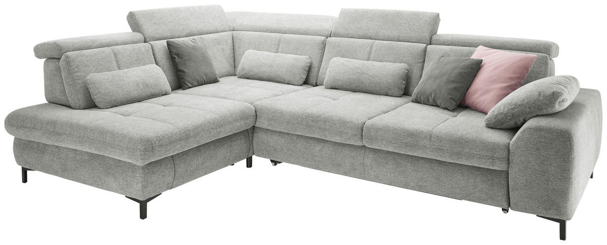 ECKSOFA Hellgrau Webstoff  - Hellgrau/Schwarz, KONVENTIONELL, Textil/Metall (220/314cm) - SetOne by Musterring