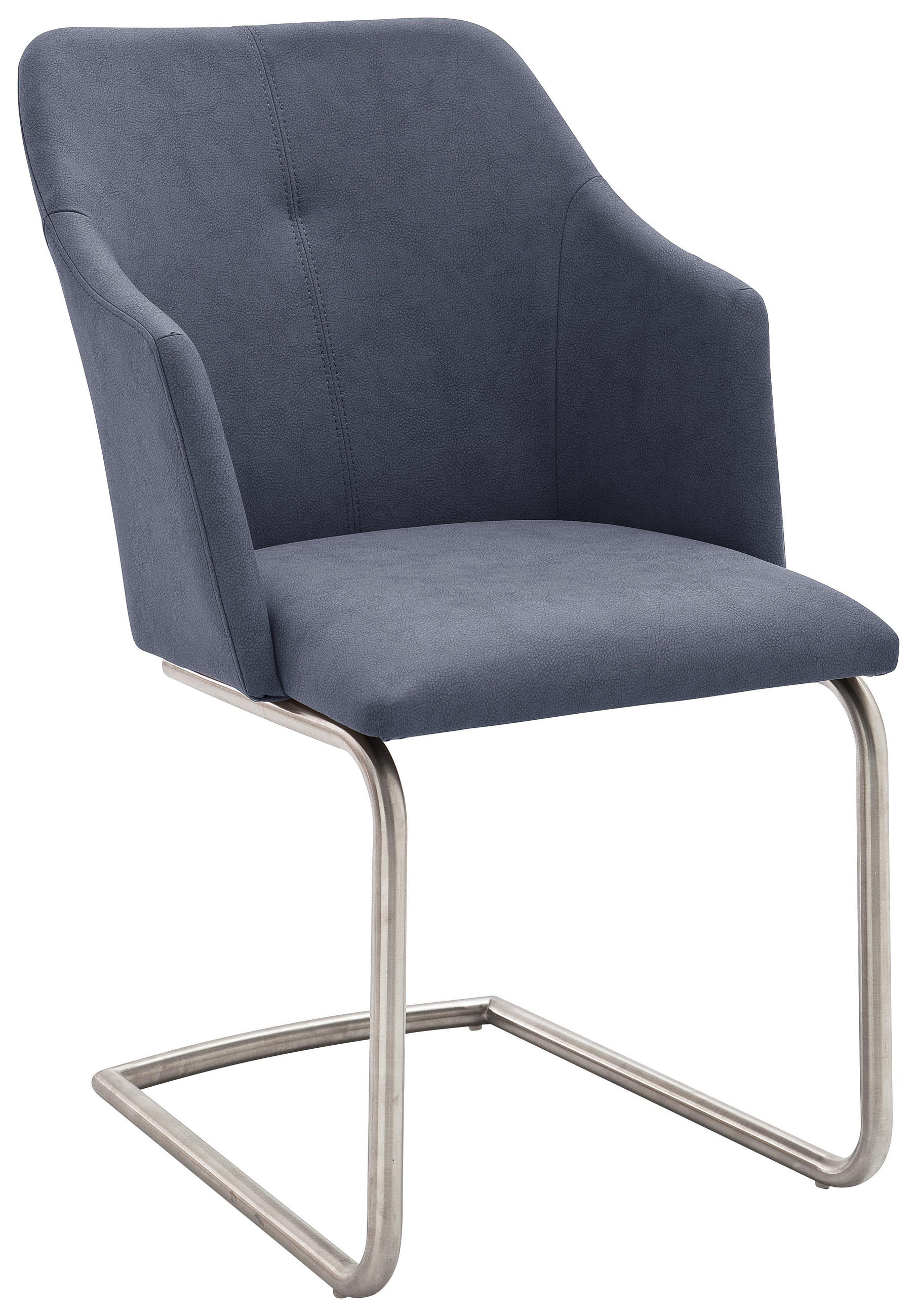 Schwingstuhl in Metall, Textil Blau, Grau, Edelstahlfarben