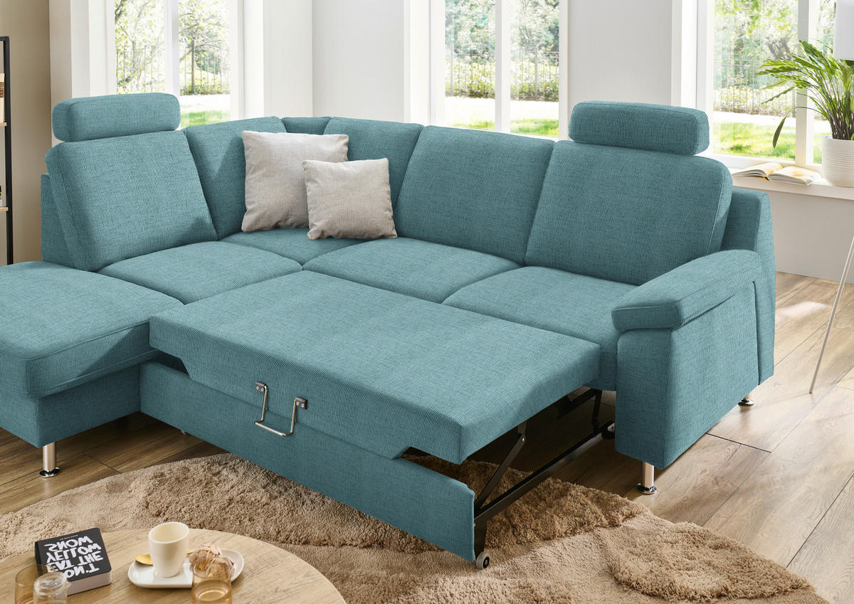 ECKSOFA in Webstoff Türkis  - Türkis/Alufarben, Konventionell, Textil/Metall (200/241cm) - Beldomo System
