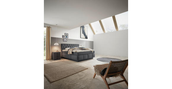 BOXSPRINGBETT 180/200 cm,  in Dunkelblau, Matratze, Topper, unterschiedliche Matratzenhärtegrade je Bettseite, H2 + H3 = mittel + fest  - Schwarz/Dunkelblau, KONVENTIONELL, Holz/Kunststoff (180/200cm) - Voleo