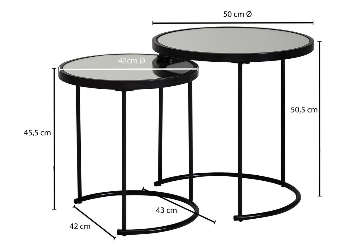 SATZTISCH in Glas 50/50/50,5 cm  - Schwarz, Design, Glas/Metall (50/50/50,5cm) - MID.YOU