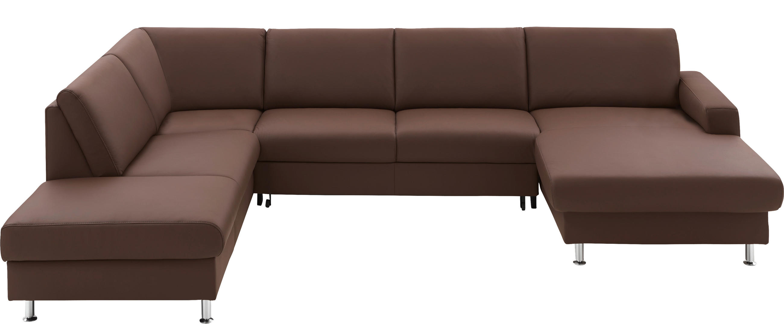 WOHNLANDSCHAFT Echtleder Dunkelbraun  - Dunkelbraun/Alufarben, Design, Leder/Metall (233/339/165cm) - Beldomo Premium