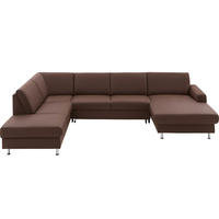 WOHNLANDSCHAFT Echtleder Dunkelbraun  - Dunkelbraun/Alufarben, Design, Leder/Metall (233/339/165cm) - Beldomo Premium
