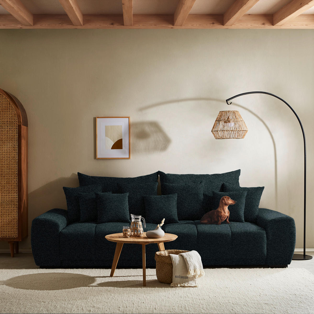 BIGSOFA in Samt Anthrazit  - Anthrazit/Schwarz, Konventionell, Holz/Textil (280/67/120cm) - Carryhome