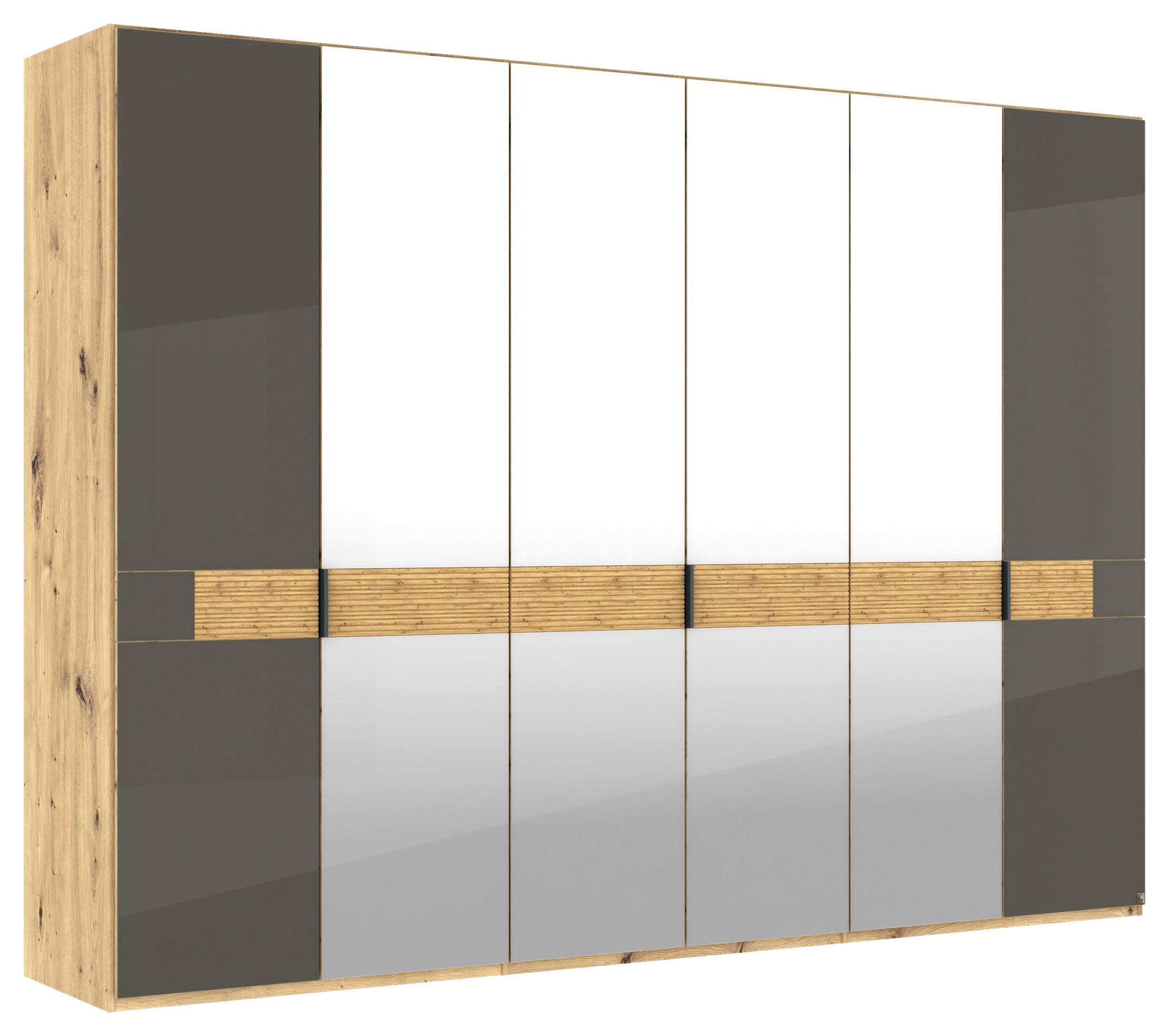 DREHTÜRENSCHRANK 300/216/58 cm,  in Eichefarben, Dunkelbraun, 6 Tür(en)  - Schieferfarben/Eichefarben, Design, Glas/Holz (300/216/58cm) - Musterring