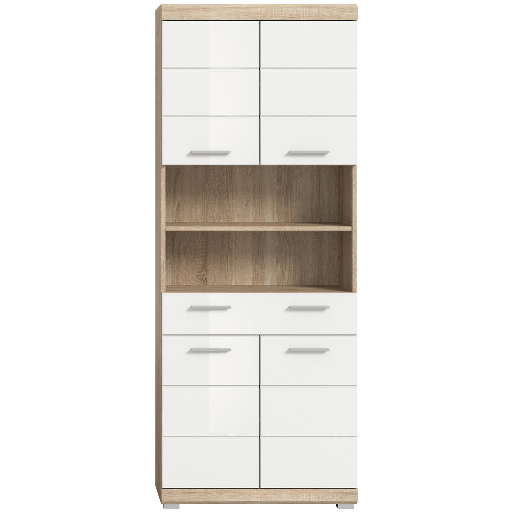 Thumbnail - Mid.you Hochschrank, Sonoma Eiche, Weiß Hochglanz, Kunststoff, 3 Fächer, 1 Schublade(n) Schubladen, 74x191x31 cm, FSC Mi...