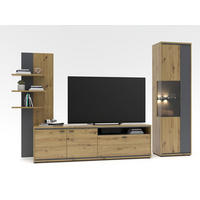 WOHNWAND 2-teilig  in Graphitfarben, Eiche Artisan 310/205/49 cm  - Graphitfarben/Schwarz, Design, Glas/Holzwerkstoff (310/205/49cm) - Livetastic
