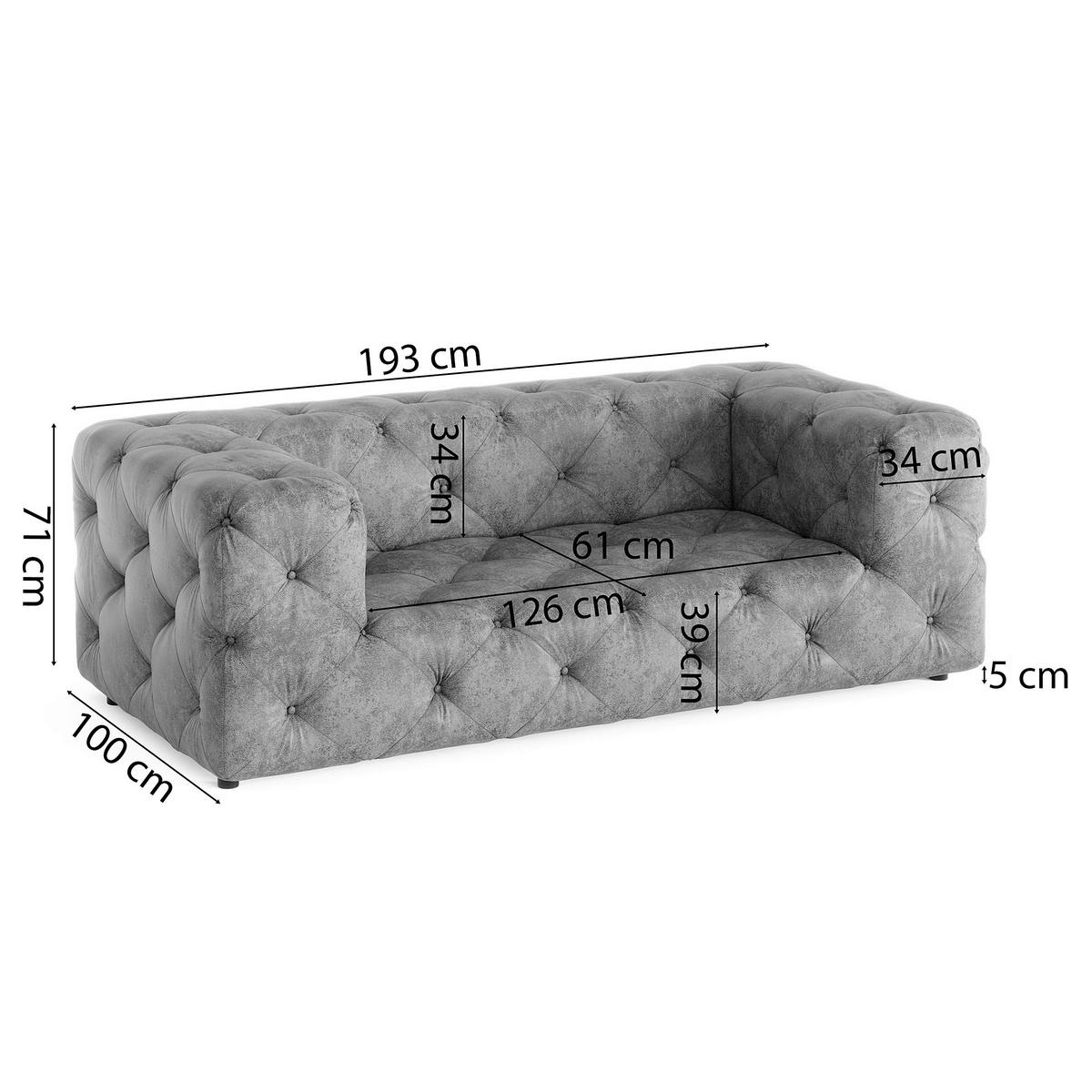 2-SITZER-SOFA Fresco in Lederlook Anthrazit  - Anthrazit/Schwarz, Design, Kunststoff/Textil (193/71/100cm) - P & B
