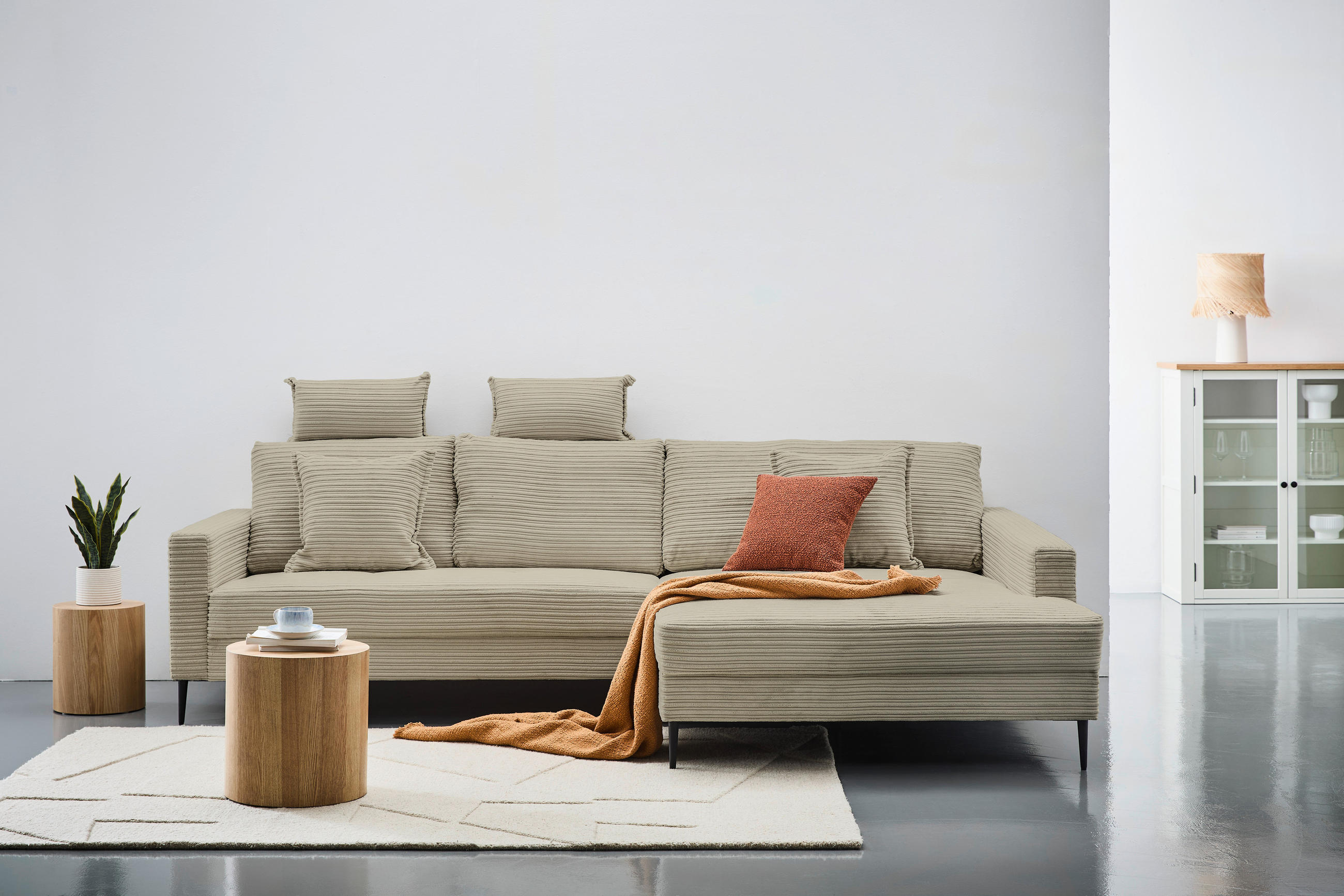 ECKSOFA Greige Cord  - Greige/Schwarz, KONVENTIONELL, Textil/Metall (276/173cm) - Carryhome