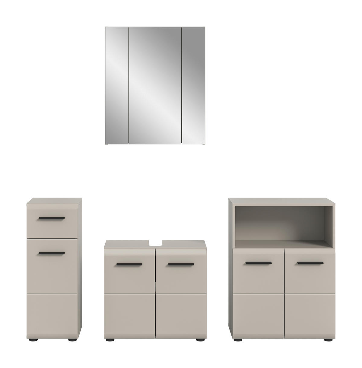 BADEZIMMER 4-teilig  in 150 cm  - Kaschmir/Schwarz, Trend, Glas/Holzwerkstoff (150cm) - MID.YOU